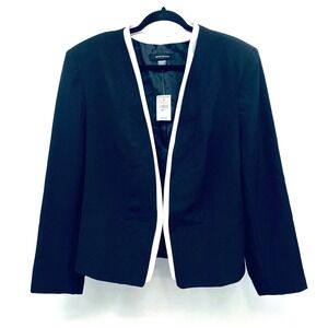 Ashley Stewart Womens 20W Black White Contrast Trim Open Front Blazer Jacket NEW
